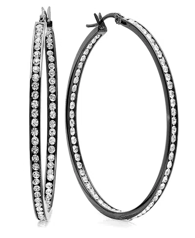 Steeltime Women's Stainless Steel In And Out Simulated Diamond Hoop Earrings