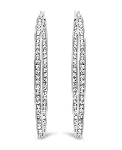 Steeltime Women's Stainless Steel In And Out Simulated Diamond Hoop Earrings