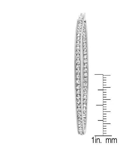 Steeltime Women's Stainless Steel In And Out Simulated Diamond Hoop Earrings