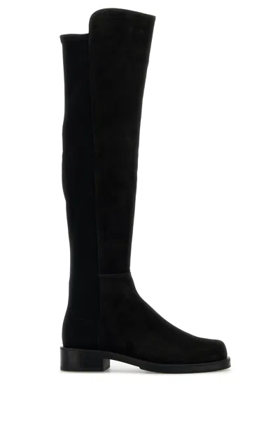 Stuart Weitzman Suede And Fabric Knee-high Block Heel Boots