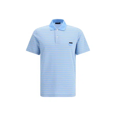 Prada Embroidered Piquet Polo Shirt In Blue