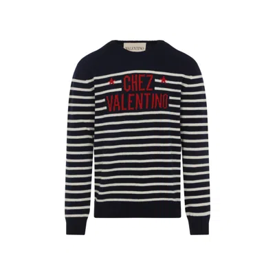 Valentino "chez Valentine" Wool Sweater In Blue