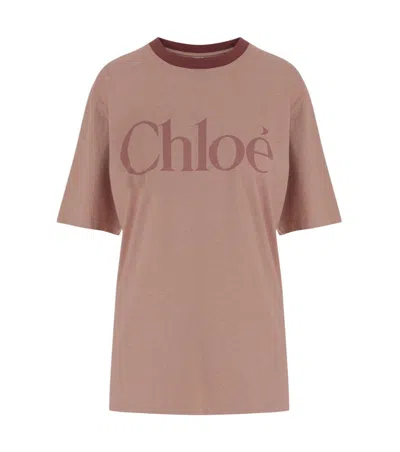 Chloé Pink Cotton T-shirt With Logo In Pink