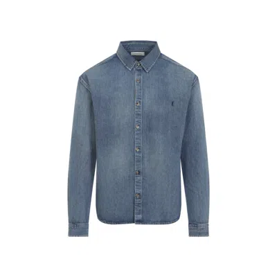 Saint Laurent Cassandre' Blue Cotton Shirt In Blue