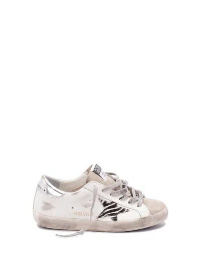 Golden Goose Superstar White Low Top Sneakers With Glittered Star Patch And Laminated Heel With Logo Lettering In In Neutral