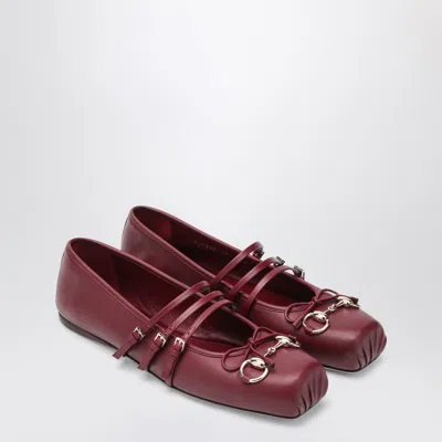 Gucci Ballet Flats In Rosso Ancora With Horsebit In Burgundy