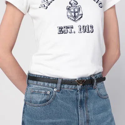 Prada Triangle Logo Saffiano Thin Leather Belt In Black