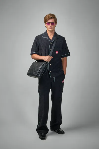 Casablanca Black Pants With All-over Embossed Monogram And Drawstring Waist