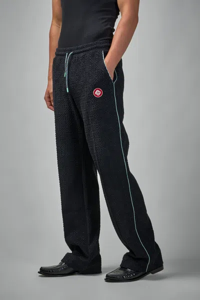 Casablanca Black Pants With All-over Embossed Monogram And Drawstring Waist