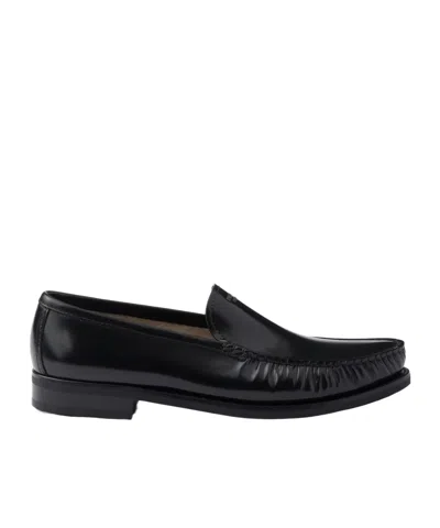 Prada Brushed Leather Loafers Shoes In Black