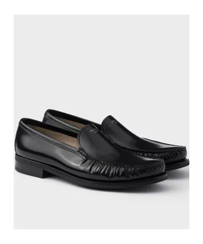 Prada Brushed Leather Loafers Shoes In Black