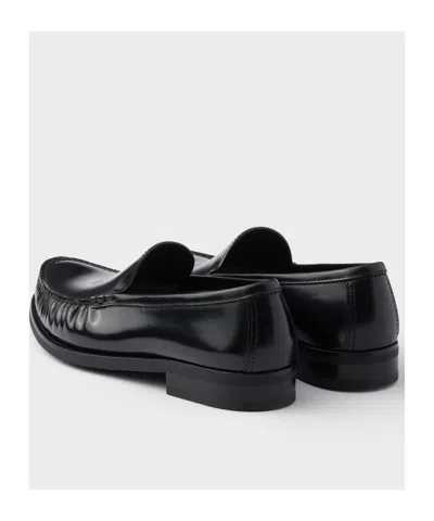 Prada Brushed Leather Loafers Shoes In Black