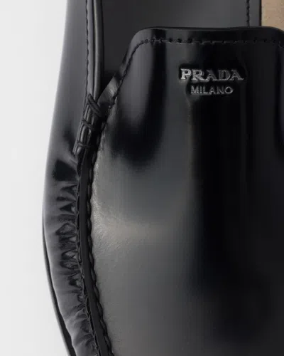 Prada Brushed Leather Loafers Shoes In Black