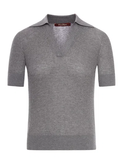 Max Mara Straw Polo In Wool And Silk With Sequins In Gray