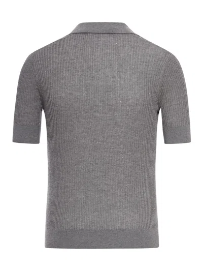 Max Mara Straw Polo In Wool And Silk With Sequins In Gray
