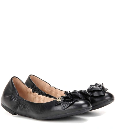 Shop Tory Burch Blossom Leather Ballerinas In Llack