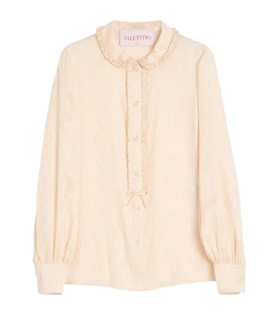 Valentino "toute La V" Silk Jacquard Shirt In Neutral