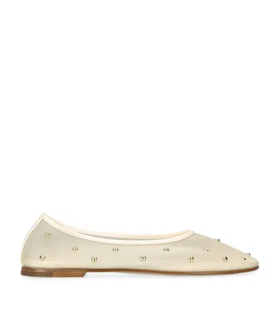 Dear Frances Mesh Stud-detail Balla Ballet Flats In Neutral
