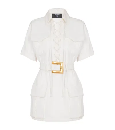 Balmain Cotton Gabardine Short Dress In White
