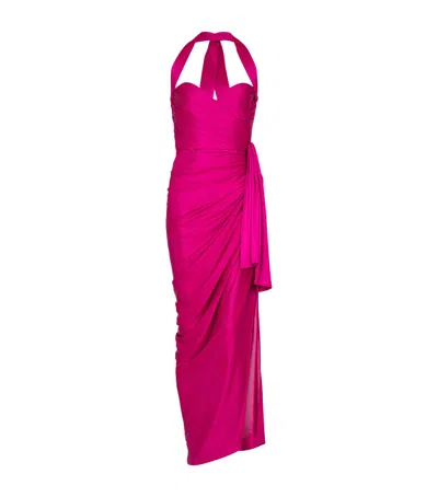 Balmain Long Satin Draped Halter Neck Dress