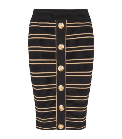 Balmain Striped Pencil Skirt With Lurex Thread In Black