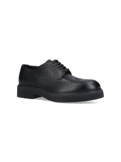 Ferragamo Lace Brogue Shoes Round Toe Rubber Sole In Black