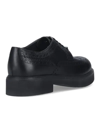 Ferragamo Lace Brogue Shoes Round Toe Rubber Sole In Black