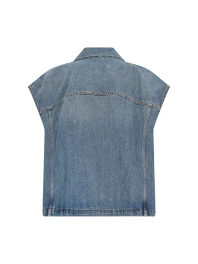 Haikure Boxy Denim Gilet With Pointed Collar In Blue