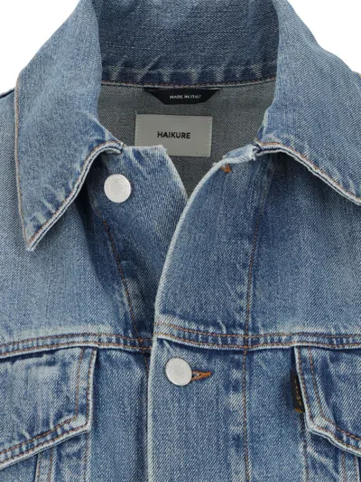 Haikure Boxy Denim Gilet With Pointed Collar In Blue