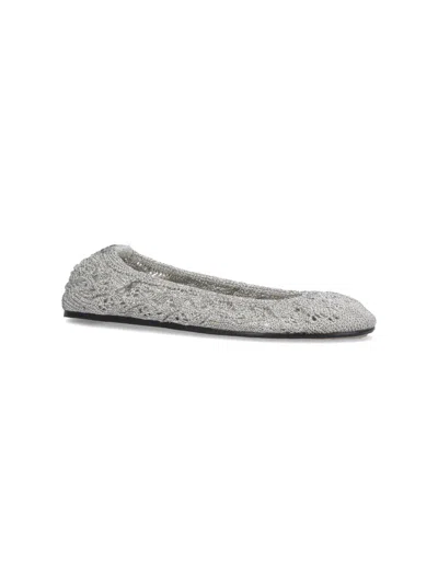 Isabel Marant Crochet Flat Ballerina Shoes Round Toe In Silver