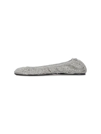 Isabel Marant Crochet Flat Ballerina Shoes Round Toe In Silver