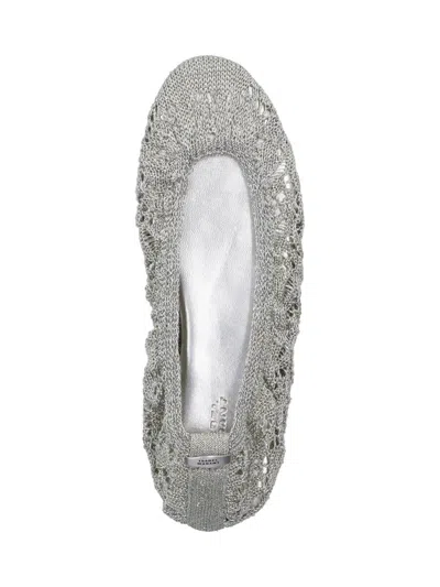 Isabel Marant Crochet Flat Ballerina Shoes Round Toe In Silver