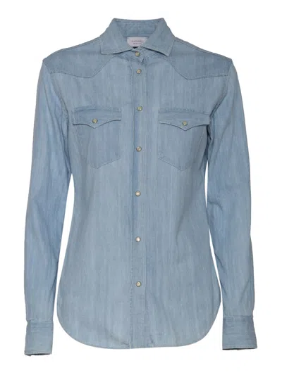 Mazzarelli Denim Athena Shirt With Side Pockets In Blue