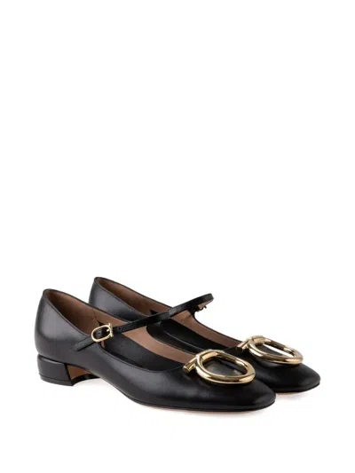 Ferragamo Buckle Detail Gold-tone Hardware Ballerina Shoes In Black