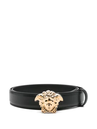 Versace Men La Medusa Leather Belt In Multicolor