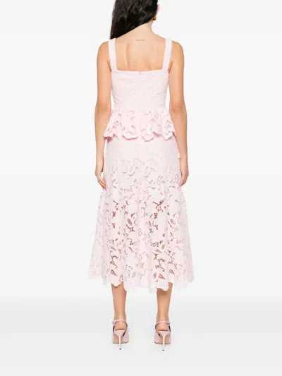 Self-portrait Lace Midi Peplum Dress In Pink