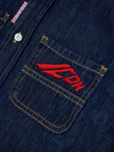Dsquared2 Kids Icon Logo Embroidered Denim Shirt In Blue