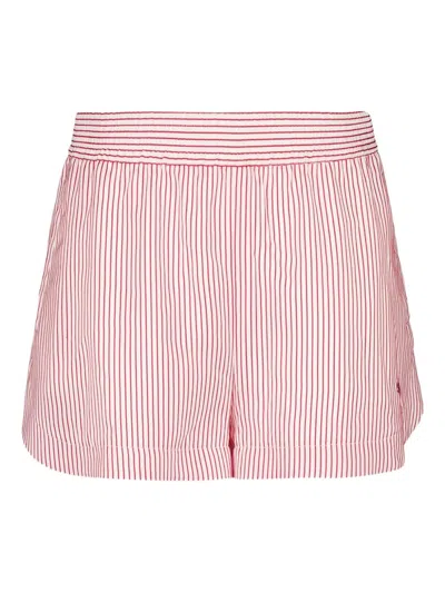 Stella Mccartney Embroidered Striped Organic Silk Shorts In Red