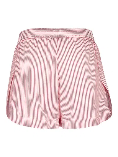 Stella Mccartney Embroidered Striped Organic Silk Shorts In Red