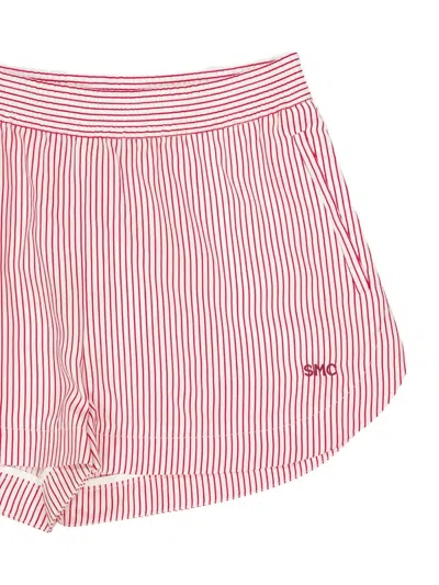 Stella Mccartney Embroidered Striped Organic Silk Shorts In Red