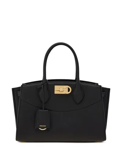 Ferragamo Structured Shoulder Bag Adjustable Strap In Black