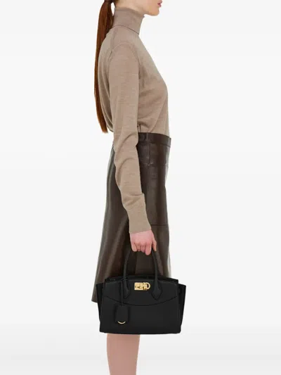 Ferragamo Structured Shoulder Bag Adjustable Strap In Black