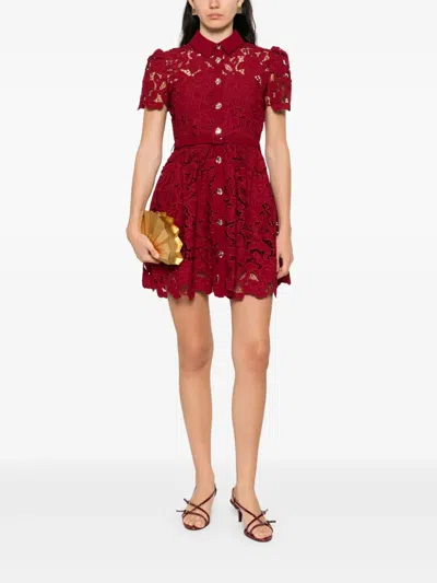 Self-portrait Burgundy Mini Dress With Lace Collar In Gold