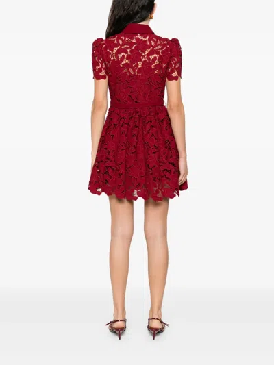 Self-portrait Burgundy Mini Dress With Lace Collar In Gold