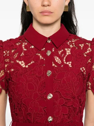 Self-portrait Burgundy Mini Dress With Lace Collar In Gold