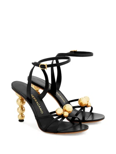Ferragamo Karina Strappy Spheres Ankle-strap Sandals In Black