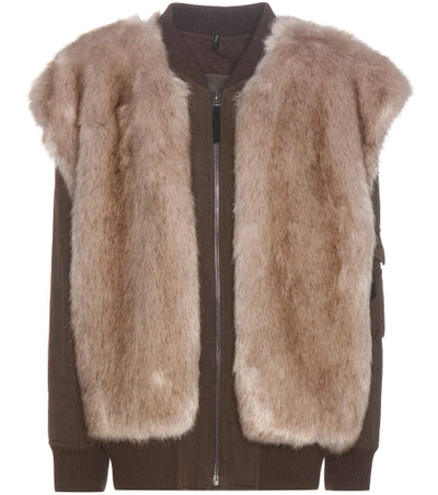 Helmut Lang Two-in-one Faux Fur Vest & Bomber Jacket In Olive