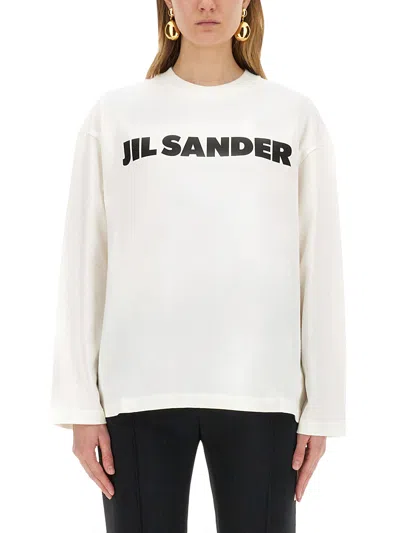 Jil Sander Cropped Long-sleeved Top With Minimalist Design And Logo In White