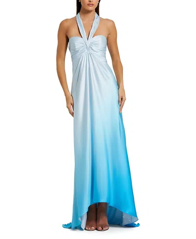 Mac Duggal 68501 Prom High Low A Line Ombre Formal Dress In Blue