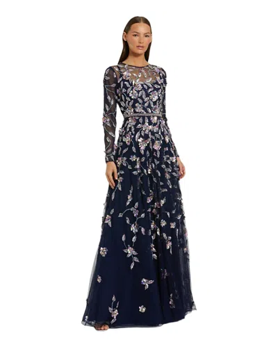 Mac Duggal 6183 Long Mother Of The Bride Formal Floral Dress In Blue